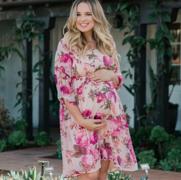 Pinkblush | Dresses | Pinkblush Pink Floral Chiffon Maternity Dress ...